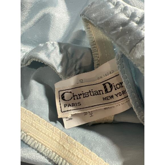 Vintage Christian Dior Slip Skirt Light Blue Lace Trim ILGWU USA Made M - Picture 3 of 15